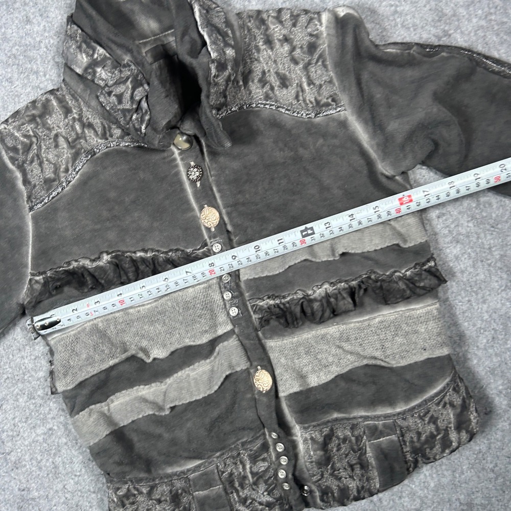 Elisa Cavaletti Jacket Womens Medium Gray Lagenlook Art To Wear Lace Up Ruffle - Picture 12 of 16